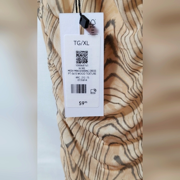 Dynamite Mesh Shirred Mini Dress Wood Print  XL  NWT - Picture 7 of 9